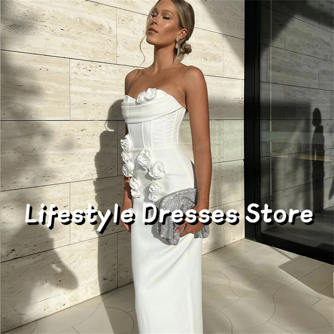 

Sweetheart Neckline Slim Fit Evening Dresses Handmade Flowers Sexy Cocktail Dress Woman 2024 Back Slit Midi Dress Party Gown