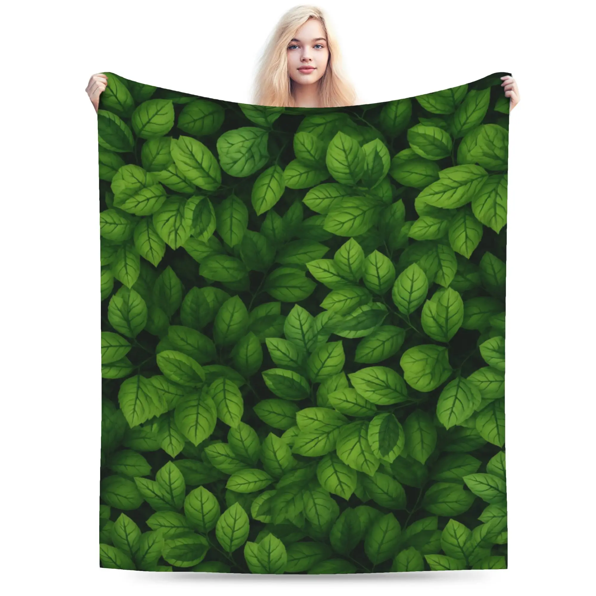 Novelty Design Olive Green Foliage Blanket Ultra-Soft Coral Fleece Plush  Comfortable Throw Blankets Machine Washable