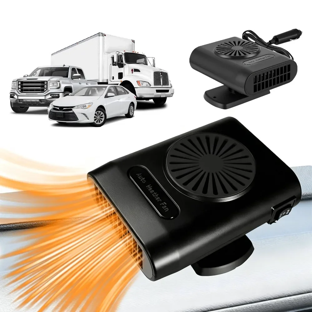 200W 12V Samochodowy grzejnik i wentylator chłodzący 2‑w‑1, przenośny grzejnik i wentylator do ogrzewania i chłodzenia pojazdu, z obrotową podstawą, do odparowania mrozu i odparowania na szybie