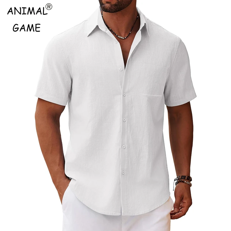 New Men's Short Sleeve Lightweight Summer Shirt Short Sleeve Shirt with Chest Pocket Casual Shirt Beach Shirt Casual Holiday