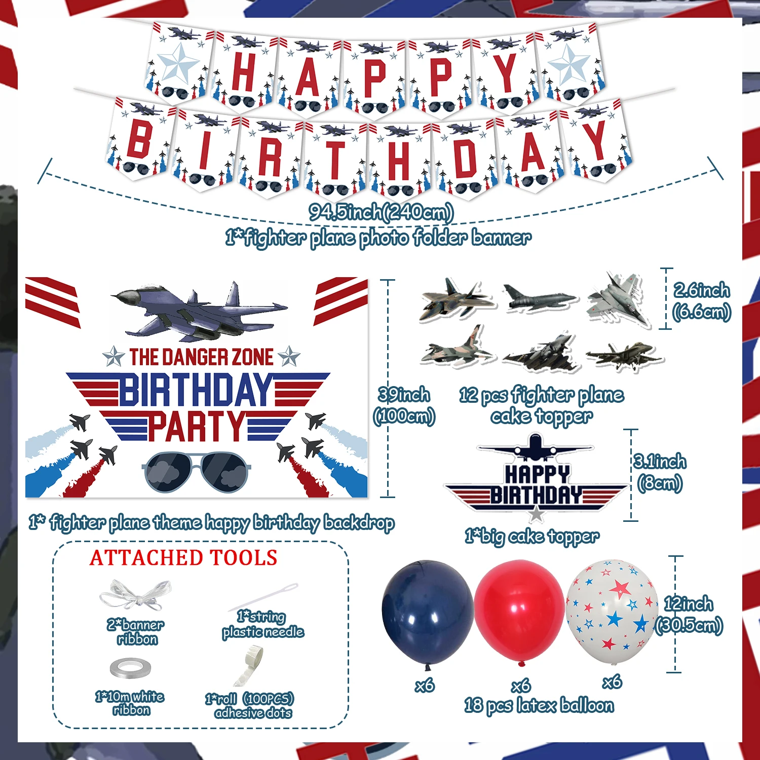 SurSURPRISE Fighter Plane Themed Birthday Party Decoration, Balloon Cake Toppers, Banners, Backdrop for Baby Shower, Party Suppl