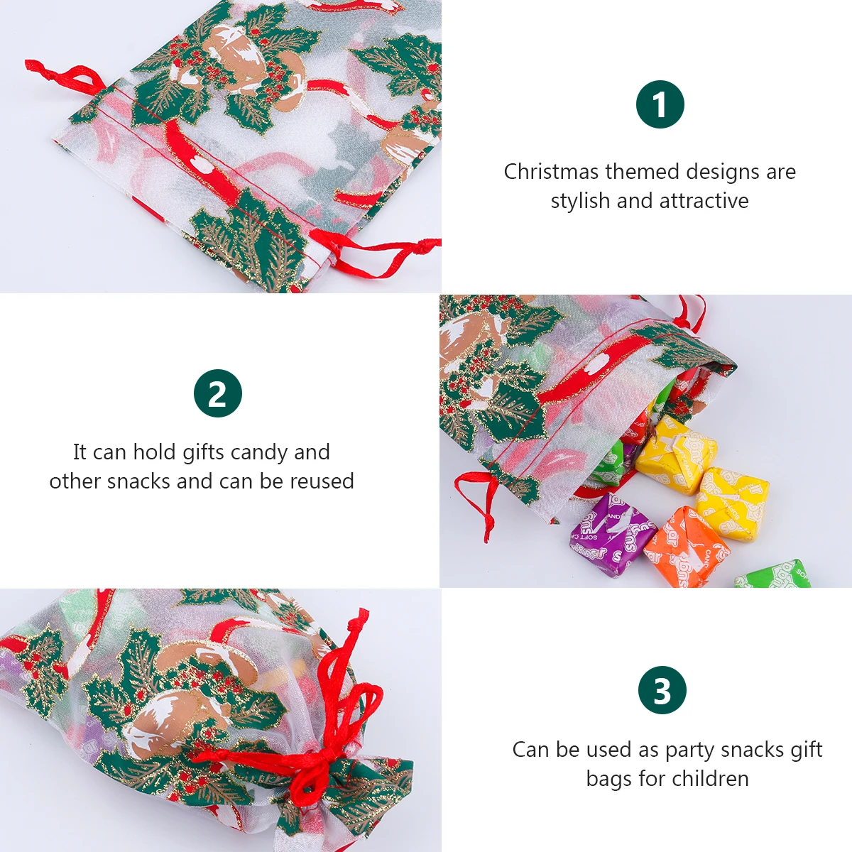 

10pcs Christmas Gift Bags Present Wrapping Candy Drawstring Pouches Safe Durable Stylish Attractive Gifts Cosmetics