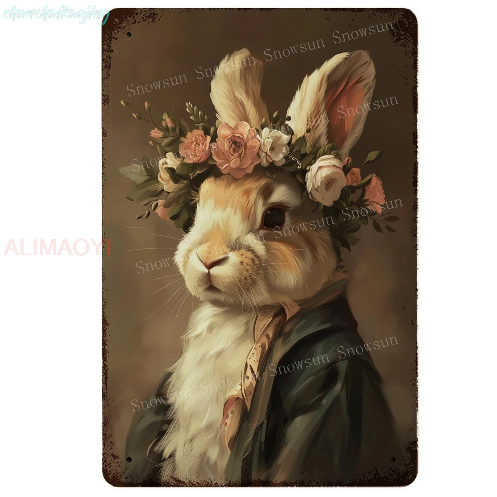 Snowsun Vintage Metal Sign Rabbit Gift for Kitchen Garden Yard Wall Bedroom Club Front Door Home Decor 8x12 Inch sign