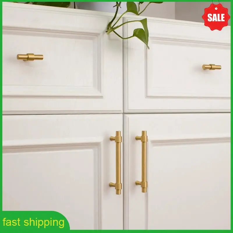 A010 Brass T Type Cabinet Handles Round Gold Drawer Pulls Wardrobe Kitchen Cabinet Door Handles Brass