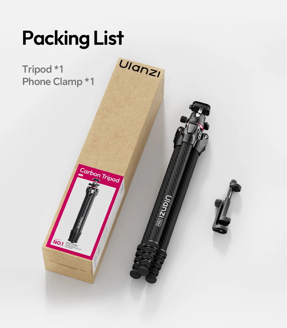 Ulanzi TZ01 Vielseitiges 2-in-1 Carbonfaser-Stativ Max. 1,6M Stativ mit Mini-Stativsäule für DSLR-Kamera für Outdoor-Reiseaufnahmen – Detail 13