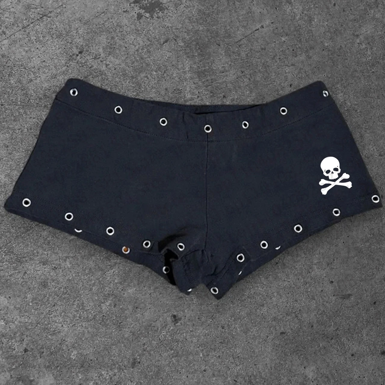 Black fashion skull print Y2K sexy slim fit versatile low waist gothic hip-hop street men's and women's trendy clothing emo