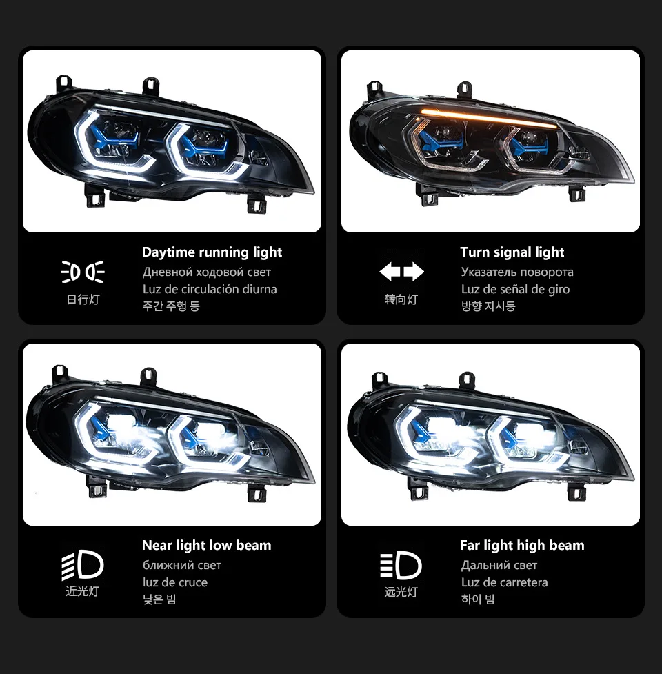 for 07-13 BMW X5 Headlight Assembly E70 Modified Two-color Spoon Golden Eye Laser Headlight Assembly