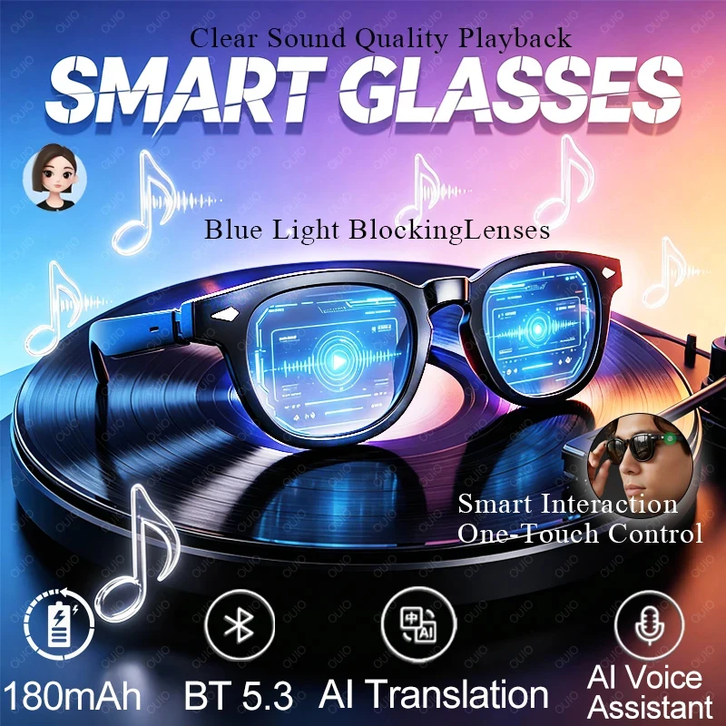 

2026 Smart Glasses Dual Silicon Microphone Noise Reduction AI Translation AI Voice Assistant Music Playback BT 5.3 Smart Glasses
