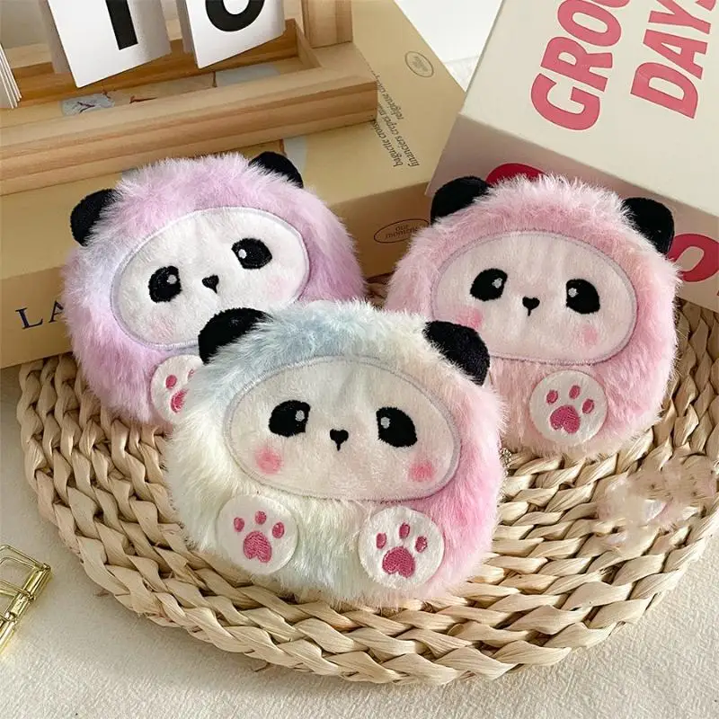 Colorful Panda Plush Coin Purse Cartoon Mini Bag Keychain Cute Miscellaneous Storage Bag Kawaii Small Bag Pendant Decor