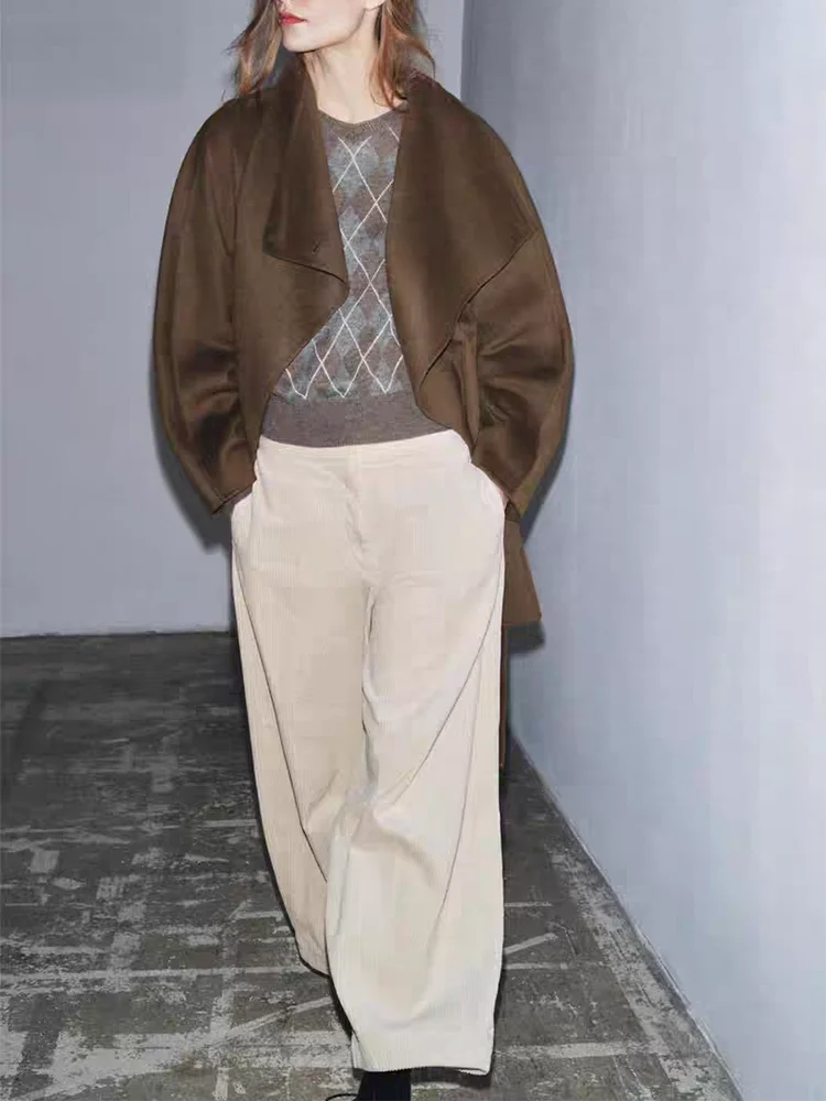 Faionable Sweet Knitted Sweater Diamond Pattern New Arrival Autumn 2025 Women's Loose Fit Long Sve round Ne Casual Sle