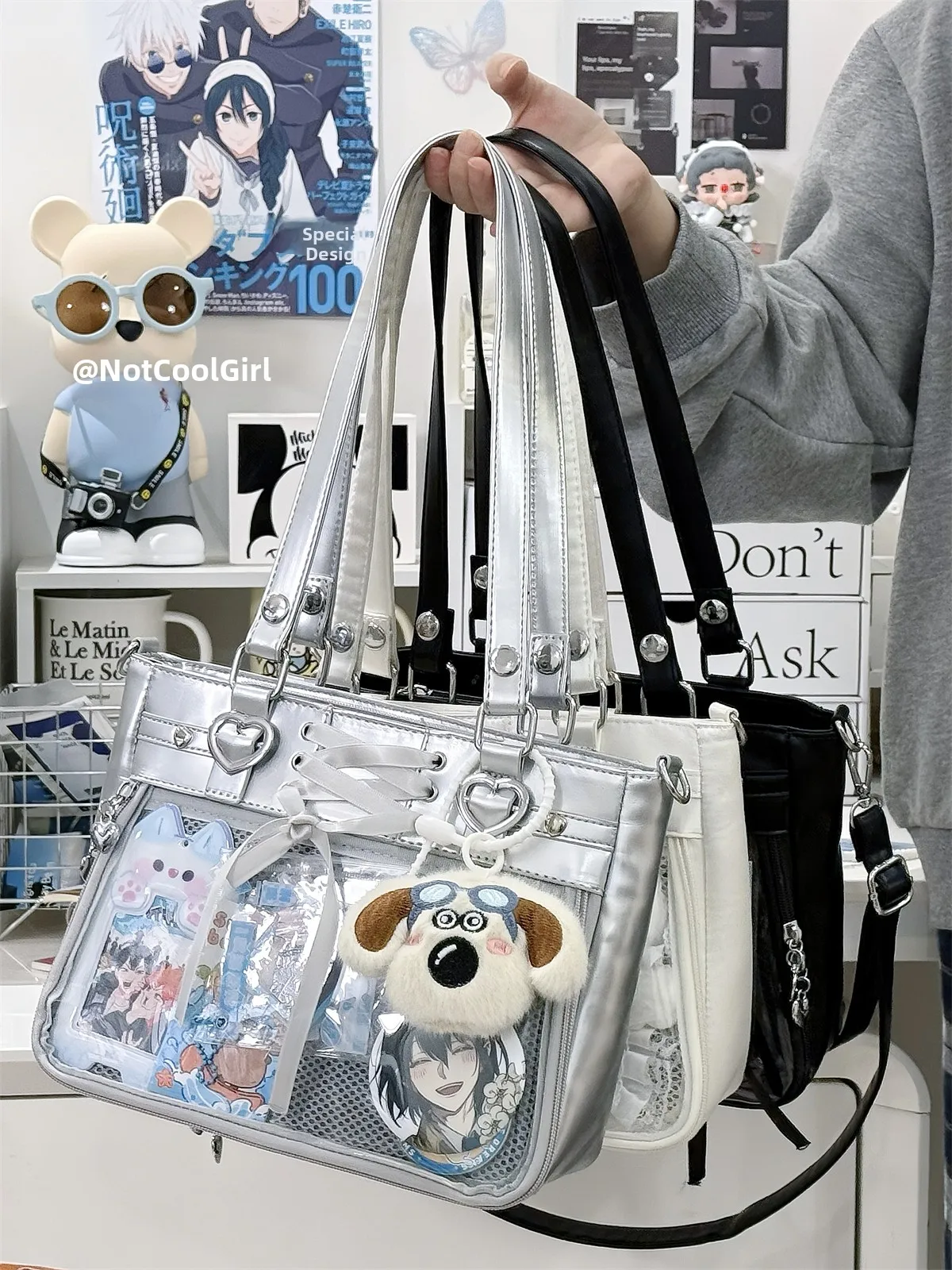

Silver Sorghum Ribbon Y2K Tote Bag with Dstring Zipper Closure Casual College Sle Teen Girl PU Leather Crossbody Bag