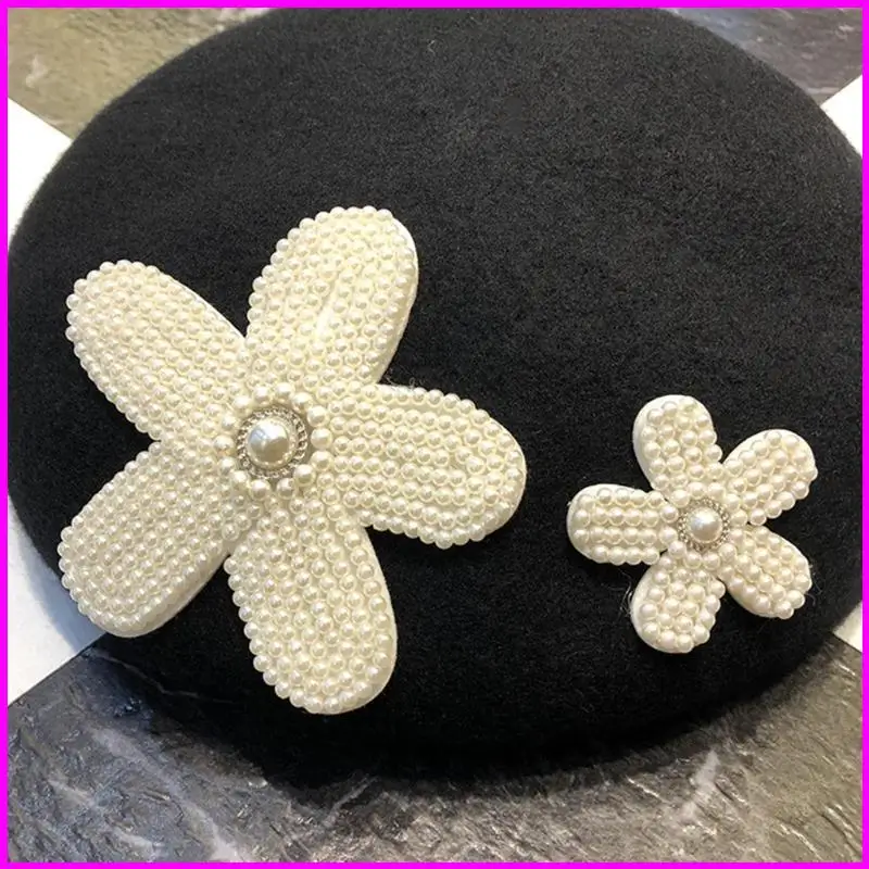 ヴィンテージ ベレー帽 ペインター ハット パール フラワー ウィンター ビーニーハット ブラック オールマッチ