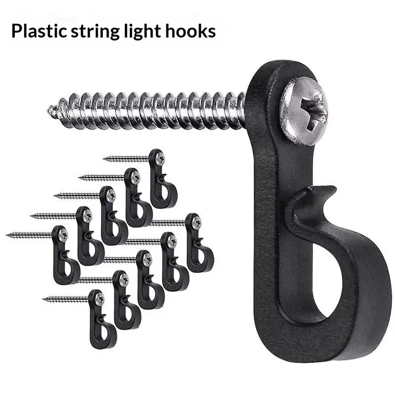 10PCS New With Screw Lights Hook Plastic Black White String Light Hangers Garage Hooks Indoor And Outdoor