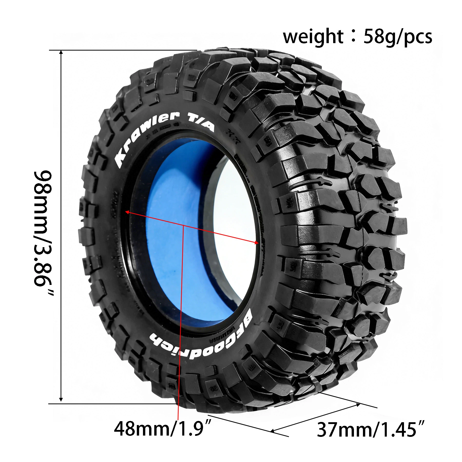 Durable Rubber 1.9 Inch RC Crawler Tires 4PCS 98mm For 1/10 1/12 Axial MJX H12P H12Y+ Upgrade Parts