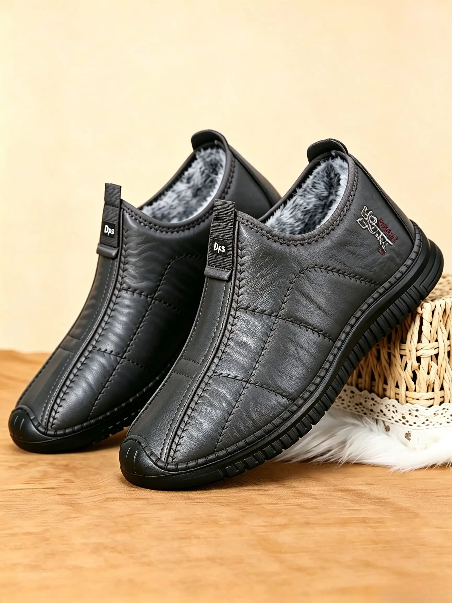 Dicke, rutschfeste, warme Schneestiefel für Herren, mit Plüschfutter, knöchelhohe Stiefel, geeignet als bequeme Freizeitbekleidung für den Winter. – Detail 7