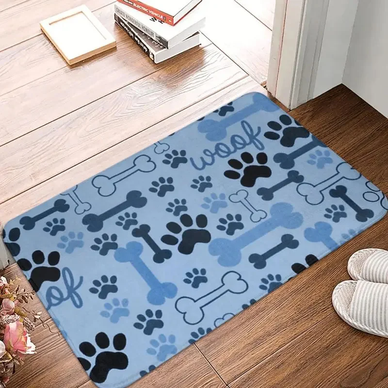 Blue Dog Paw Bone Pattern Entry Doormats Living Room Bedroom Entrance Mat Machine Washable Non-slip Carpet Home Decor Doormat