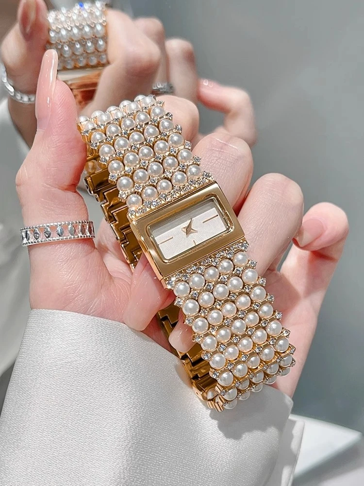 

Pearl square high-end light luxury niche jewelry watch women's model