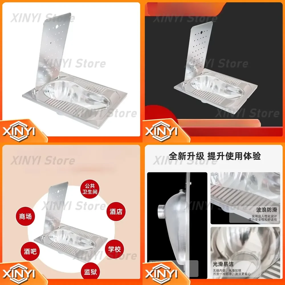 304 Stainless Steel Covered Squatting Toilet for Outdoor Dry Toilet Portable Pit Toilet with Deodorant Front Drainage and Lid