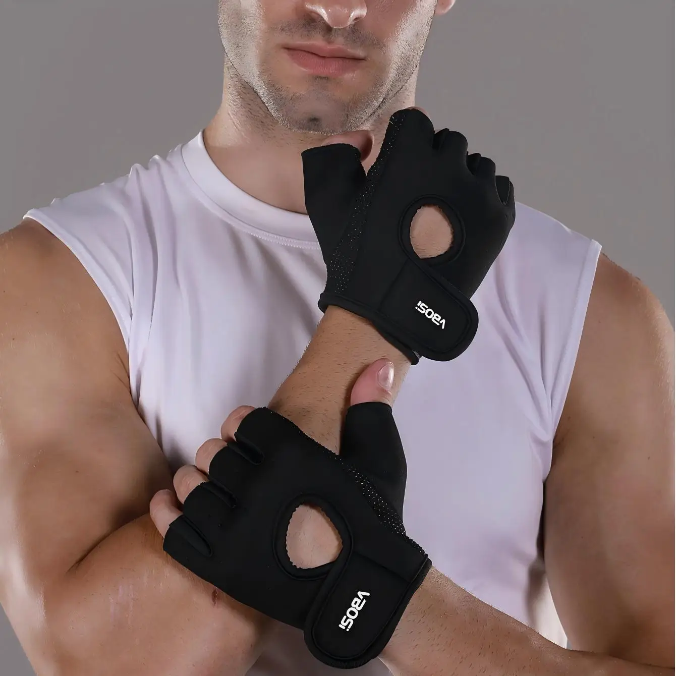 

Дышащие полупальцевые перчатки VBOSi для тренировок в зале и велоспорта с противоскользящими точками для защиты ладоней