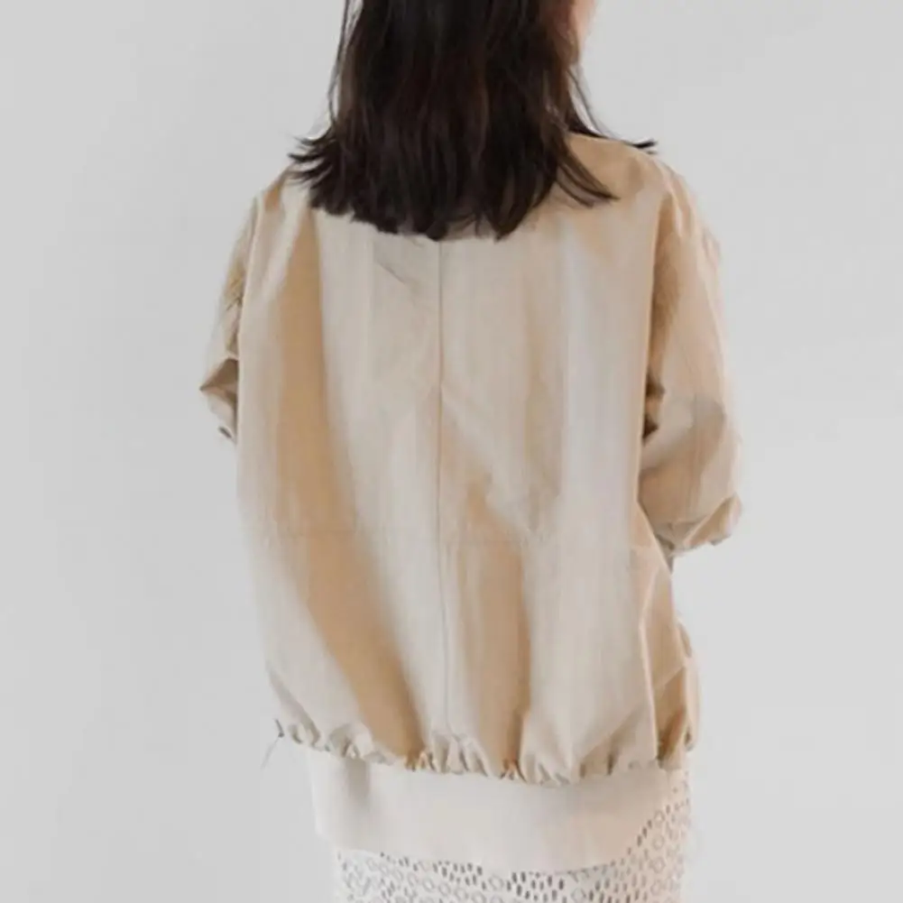

Solid Color Botton Patchwork Jacket,Women's Fashion Casual Cardigan Long Sleeve Loose Sports Short Jacket, Spring And Autumn