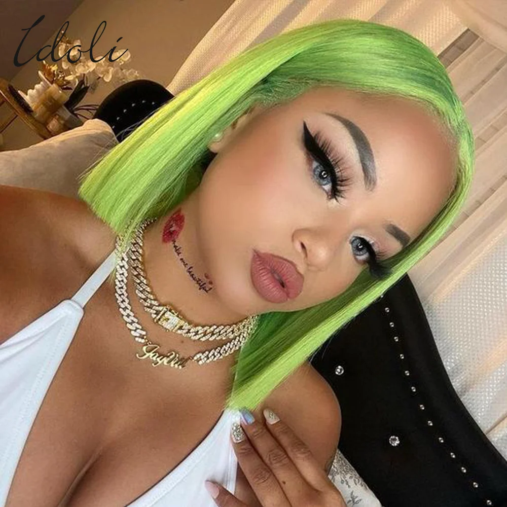 

Neon Green Lace Front Wig Human Hair 13x4 Wear And Go Glueless Wigs for Green Color Girls Neon Green Lace Front BOB Wig Hair