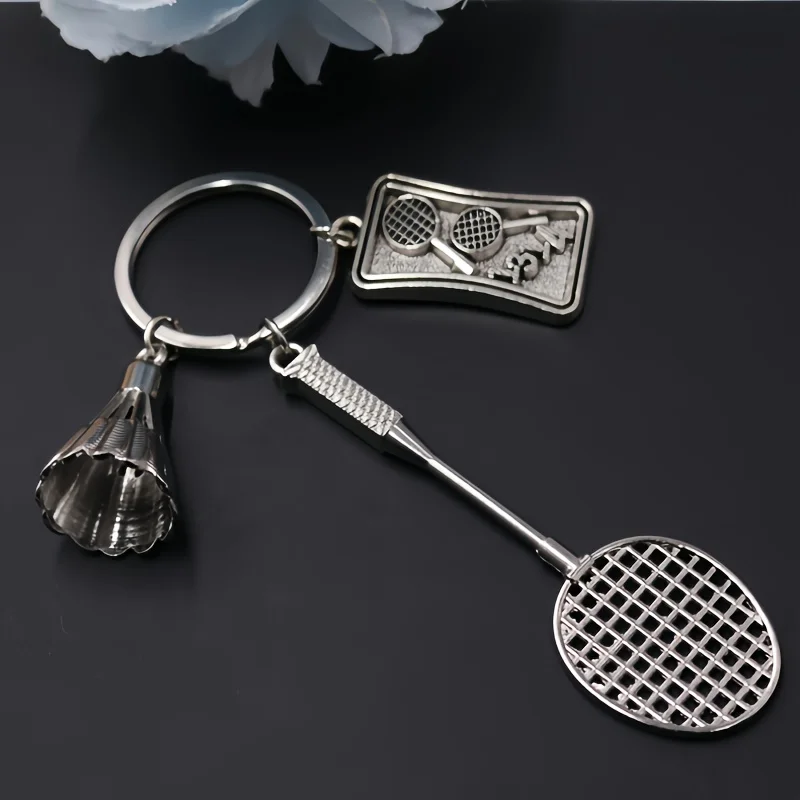 1pcs Arabic Number *1314* Charms Sports-Style Badminton and Badminton Racket Metal Keychain DIY Jewelry Gift Findings K111