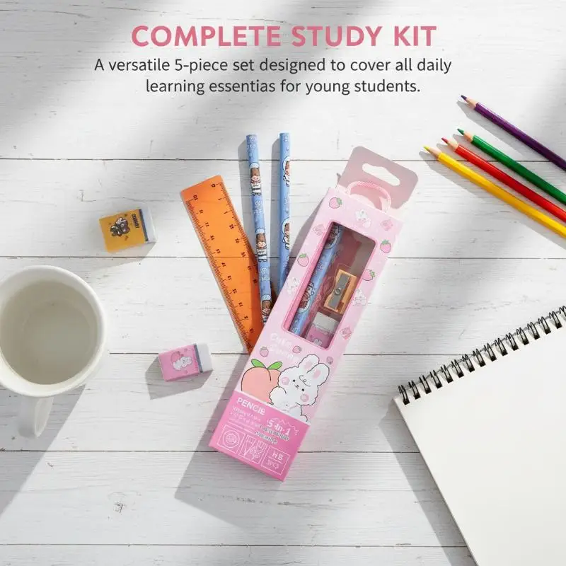 Cute 5 In 1 Pencil Stationery Set Portable Gift Box School Prize Writing Tool papelería Supplies