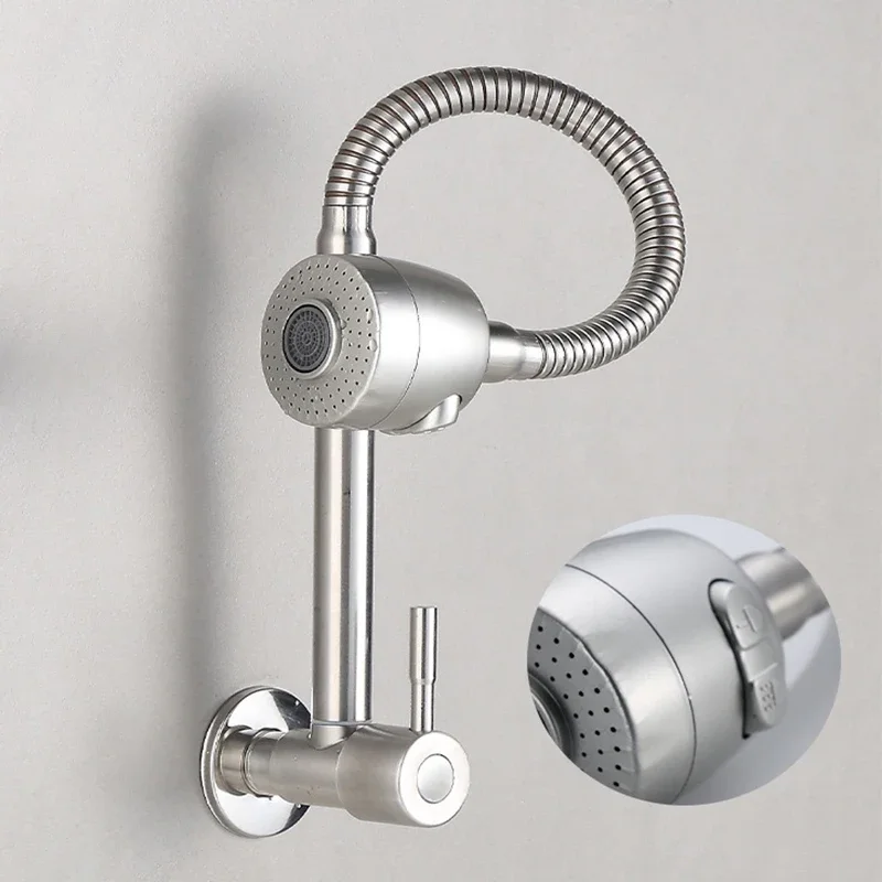 

Black Wall Mounted Faucet Single Cold Water Tap 360 Rotating Spout Washing Faucet Folding Neck Bathroom Kitchen Tap