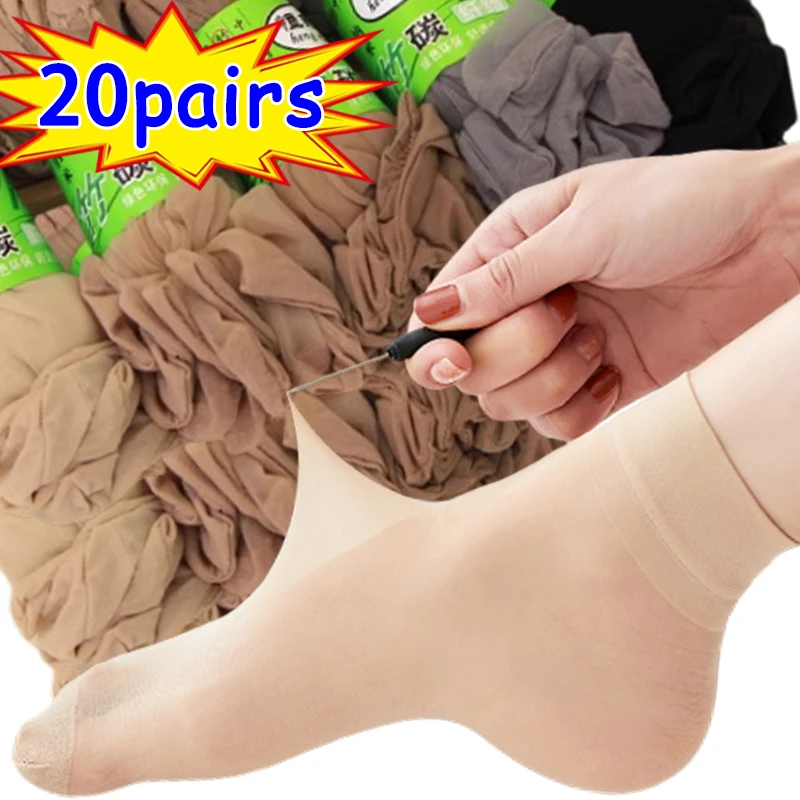 10/20pairs/lot Skin Color Transparent Socks Thin Women Crystal Silk Socks Nylon Fashion Ladies Summer Short Ankle Silk Sock