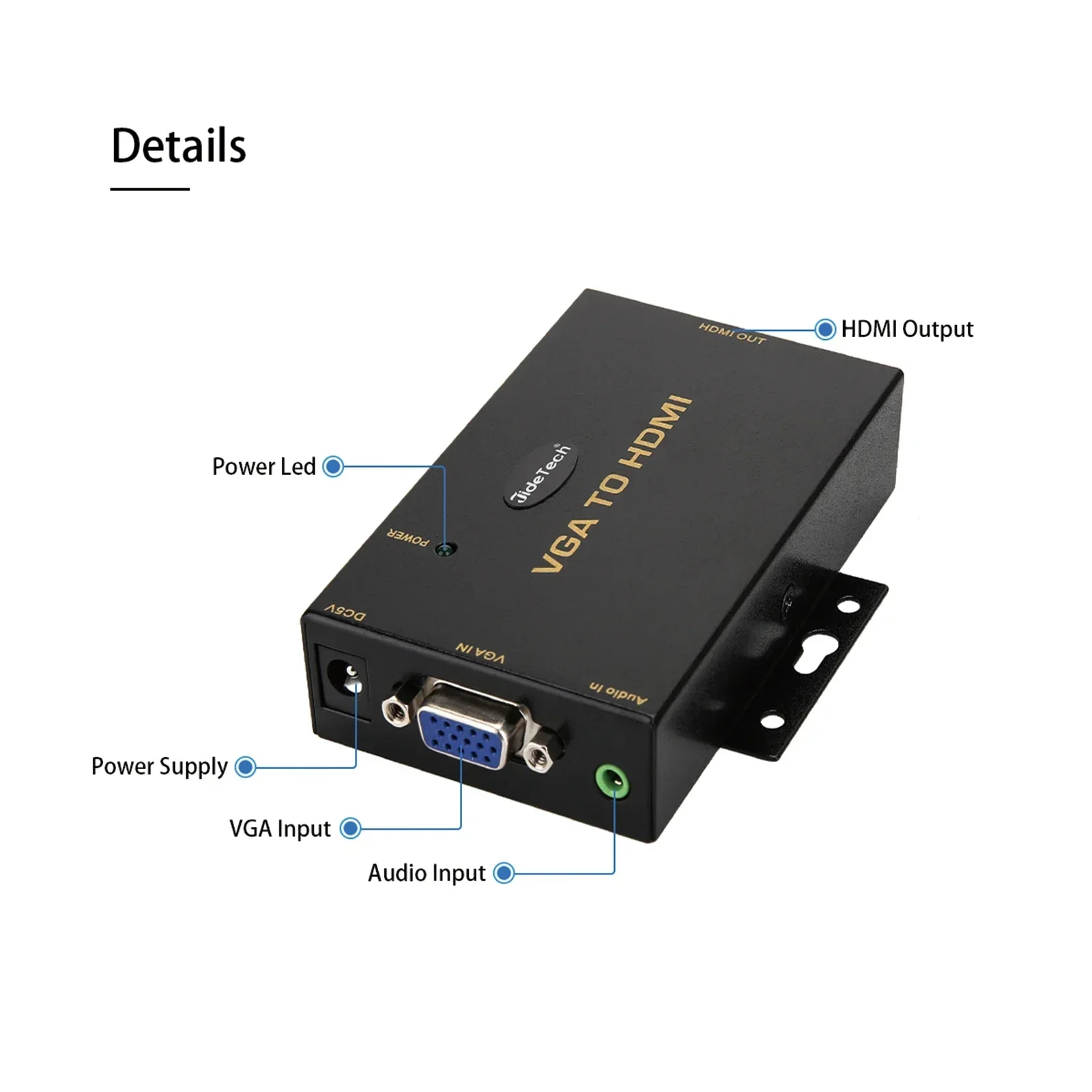 JideTech 1080P VGA to HDMI Converter with 3.5mm Audio Port PC Laptop Display for Mac Projector Stock Available
