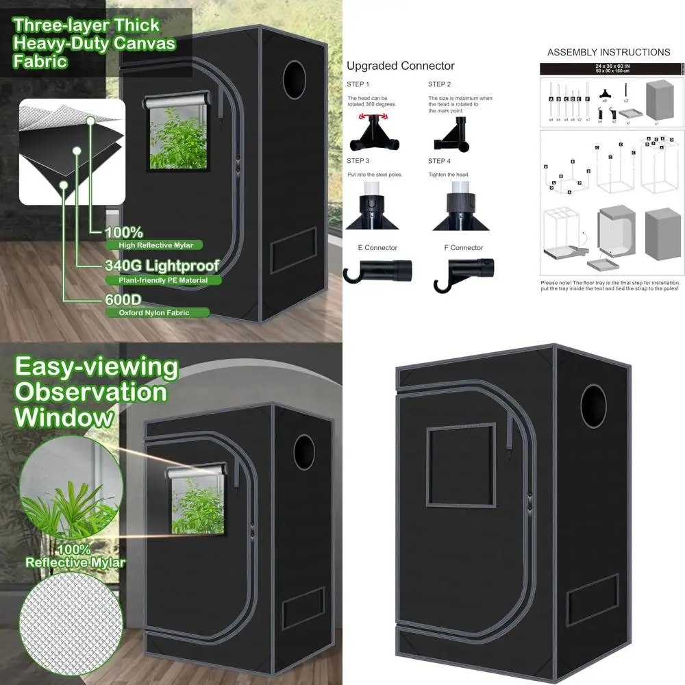 

24x36x60 Indoor Plant Grow Tent - 600D Mylar Hydroponic Reflective for Fruit, Flower, Veg Cultivation