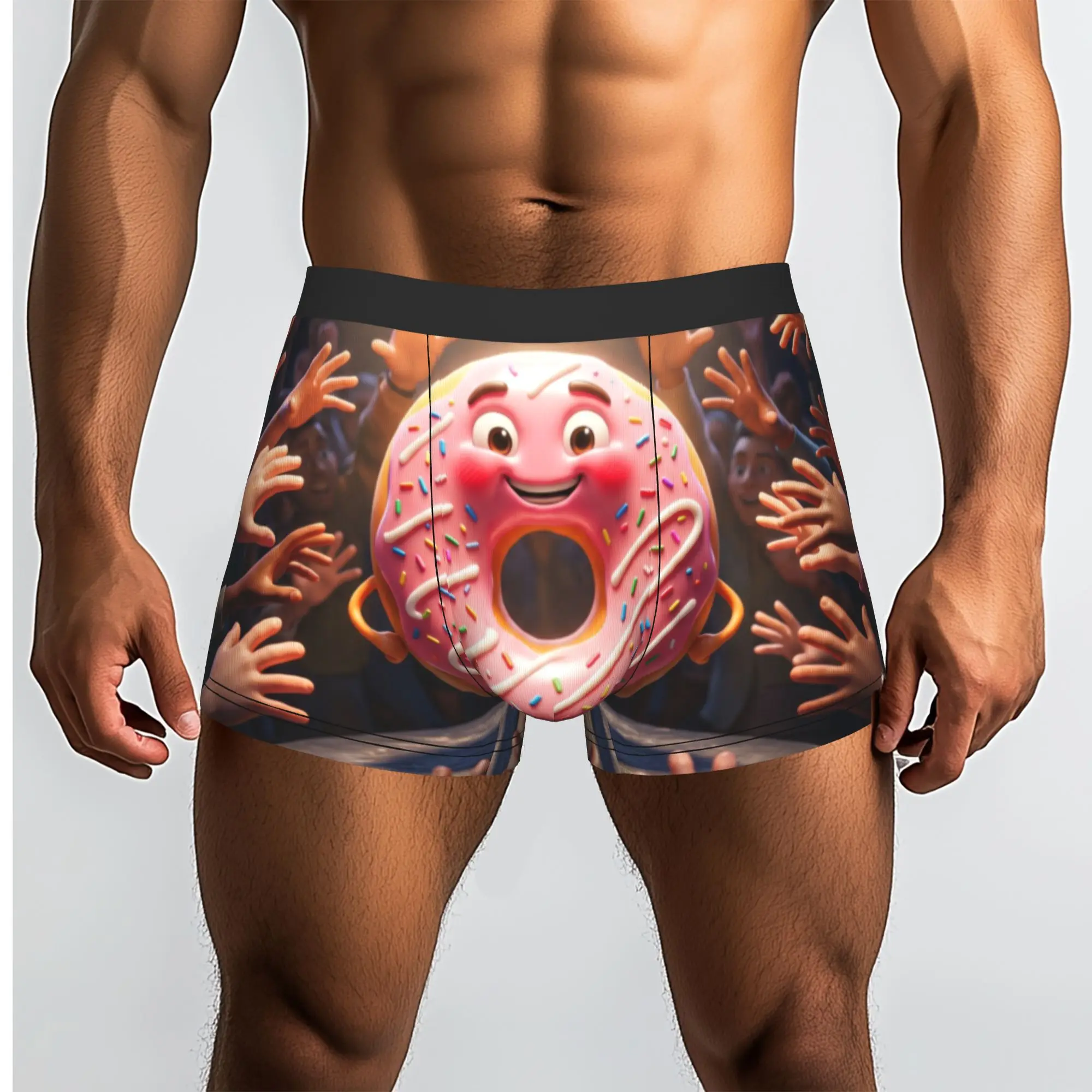 Stage Smiling Pink Donut Surrounded By Hands Surreal Meme  Underpants Homme Panties Man Underwear Ventilate Shorts Boxer Briefs