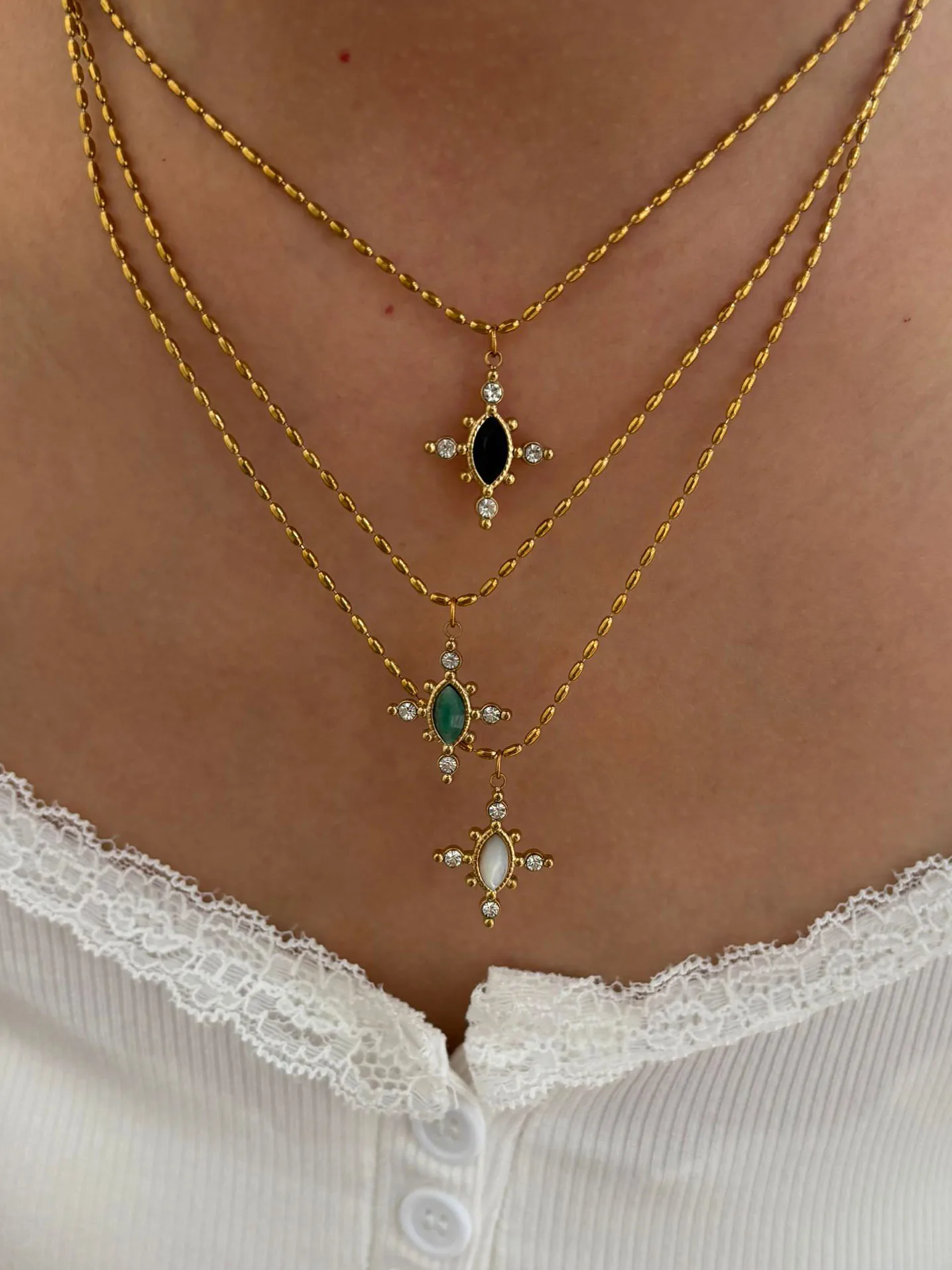 GHIDBK, collares con colgante de diamantes de imitación de piedra Natural geométrica a la moda Vintage para mujer, joyería de acero inoxidable, regalos, antimanchas