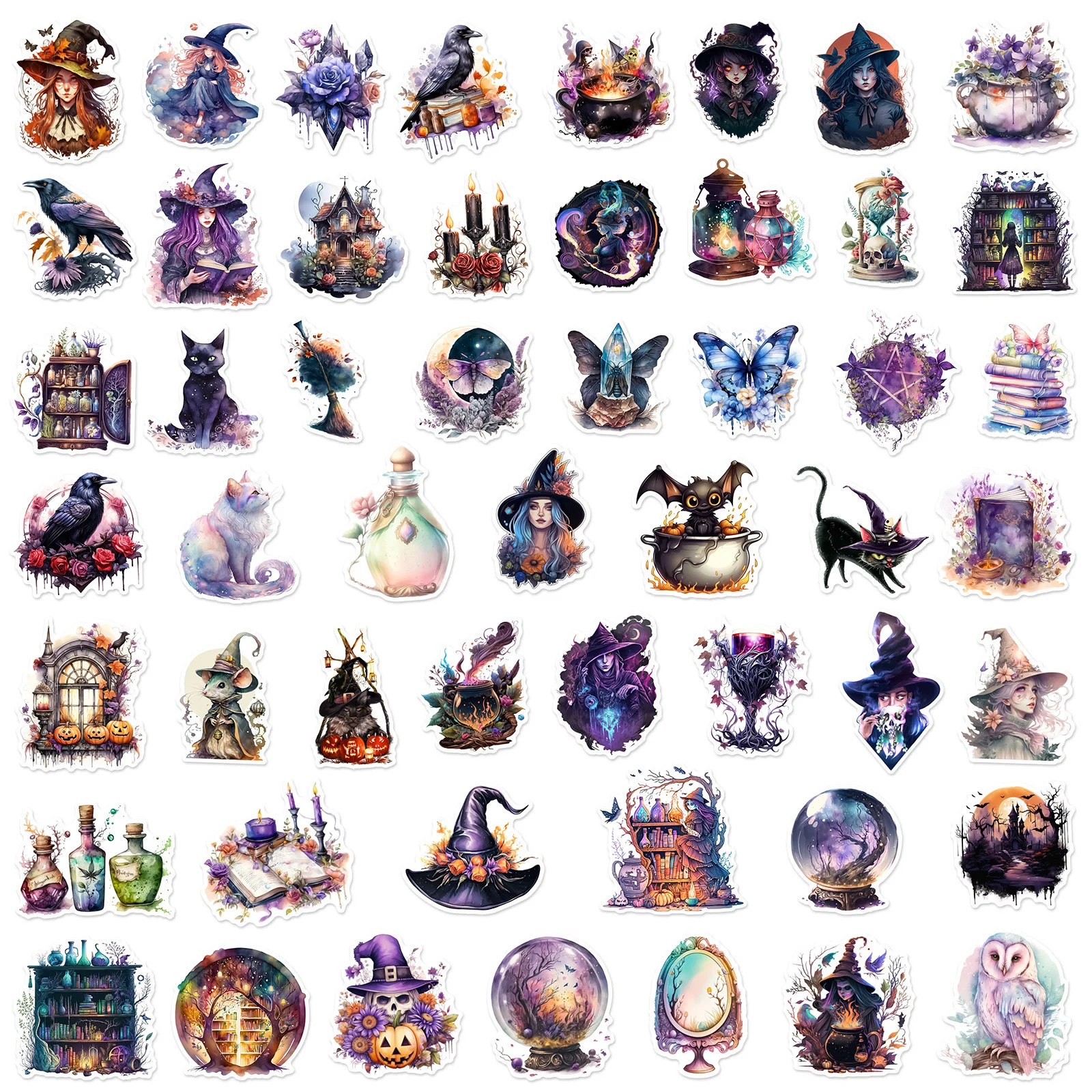 10/50PCS Cool Gothic Magic Witch Cartoon Stickers Aesthetic Decals Luggage Skateboard Phone Laptop Car Wall Decorative Sticker