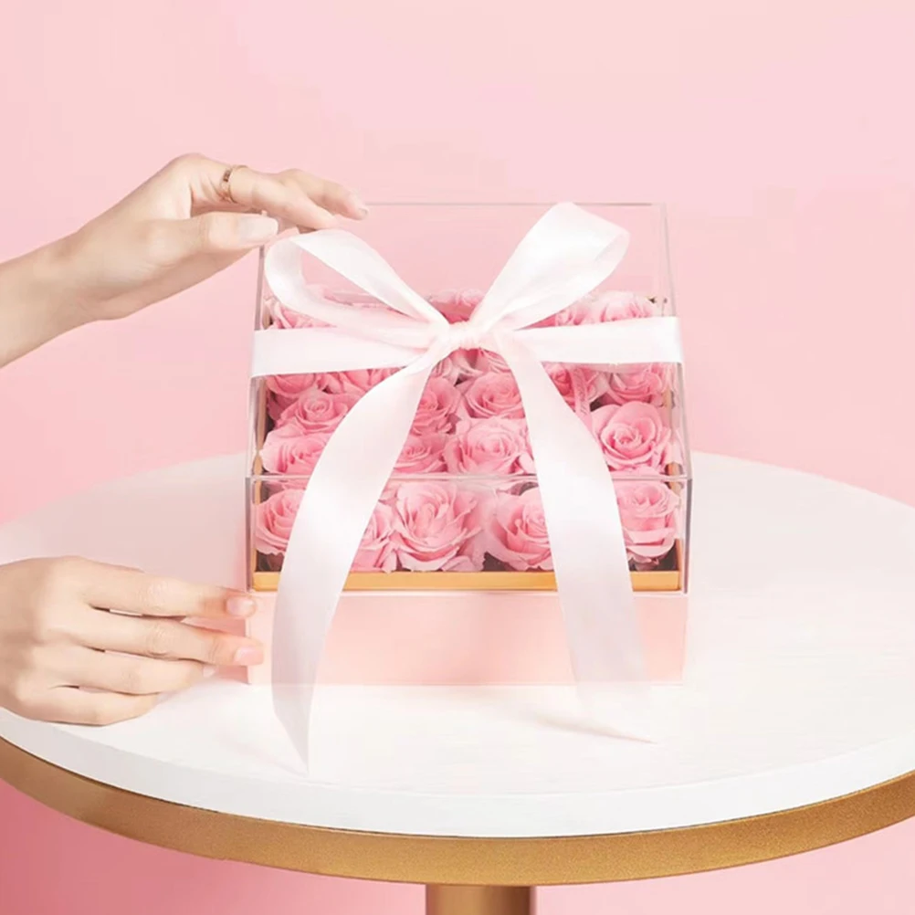 

Square Flower Box Transparent Lid Preserved Rose Storage Display for Home Mall Shop Decoration Gift Wrapping Bouquet Packaging