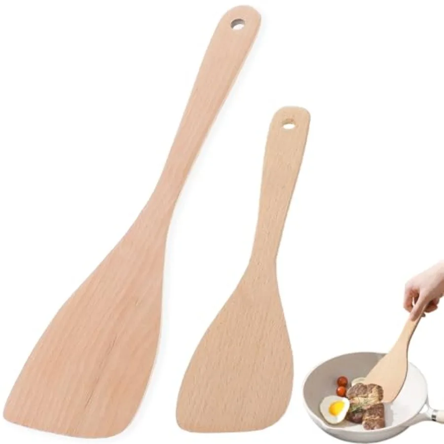 

Wooden Spatula for Cooking 13" Long Handle Flat Wood Spatulas Turner for Non Stick Cookware with 8.8 Uoated Spurtle for Frying