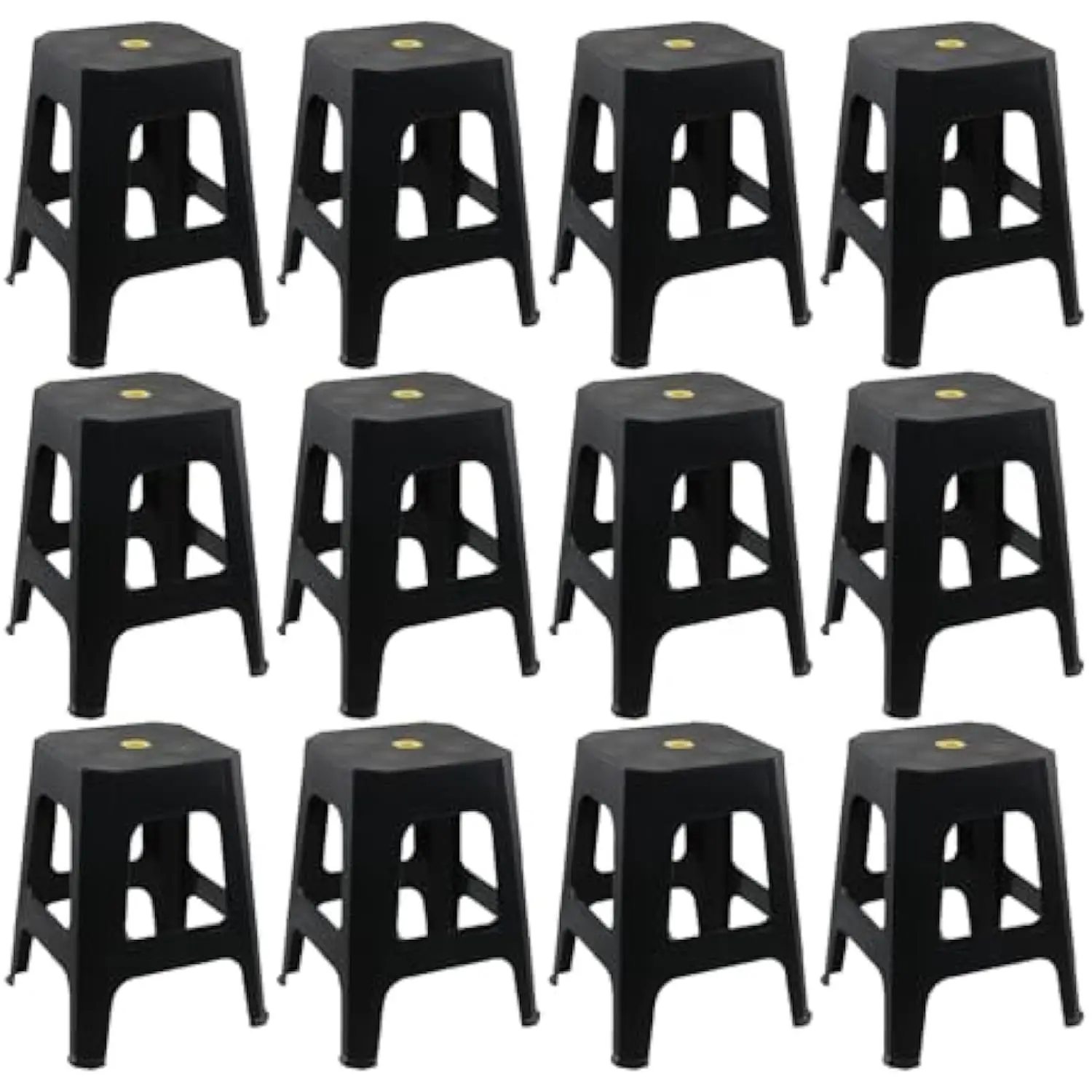 

12-Pack Square Stackable Plastic Stools, Plastic High Stool Chair, Black