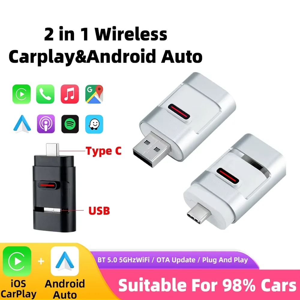 

Беспроводной ключ CarPlay 2 в 1, проводной к беспроводному автомобильному радиоприемнику Android Auto Type-C USB Plug and Play для Audi Toyota VW Benz для OEM