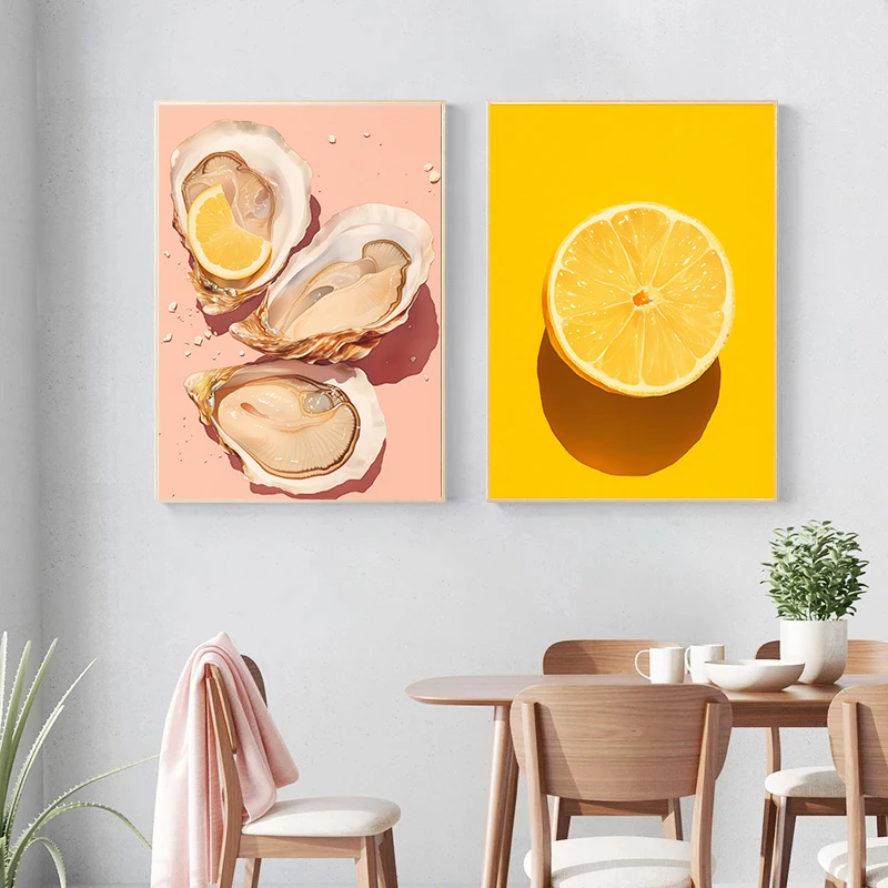 Exquisite And Fashionable Fruit Drinks And Oyster Food Art Posters Canvas Printing Home Kitchen Restaurant Wall Decor Painting