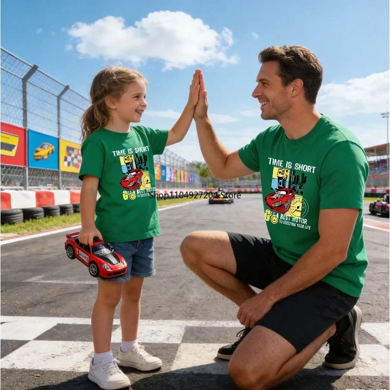 

Детская футболка из 100% чистого хлопка, желтая, модная, быстросохнущая, с мультяшным принтом, повседневная, для родителей и детей, с короткими рукавами