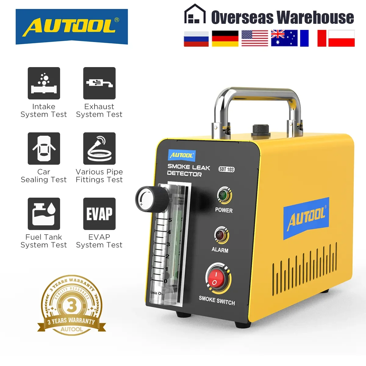 

AUTOOL SDT103 Car Smoke Leak Detector 12V Automotive EVAP Leakage Gas Leakage Locator Oil Pipe Generator Diagnostic Tool