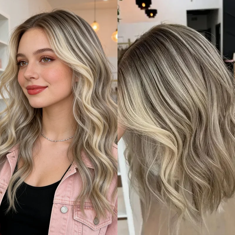 

Пепельно-коричневый парик с блондинистыми прядями для косплея, реалистичный женский парик, свободный глубокий боб, мягкий, из материала Futura, хорошего качества, термостойкий, без клея.