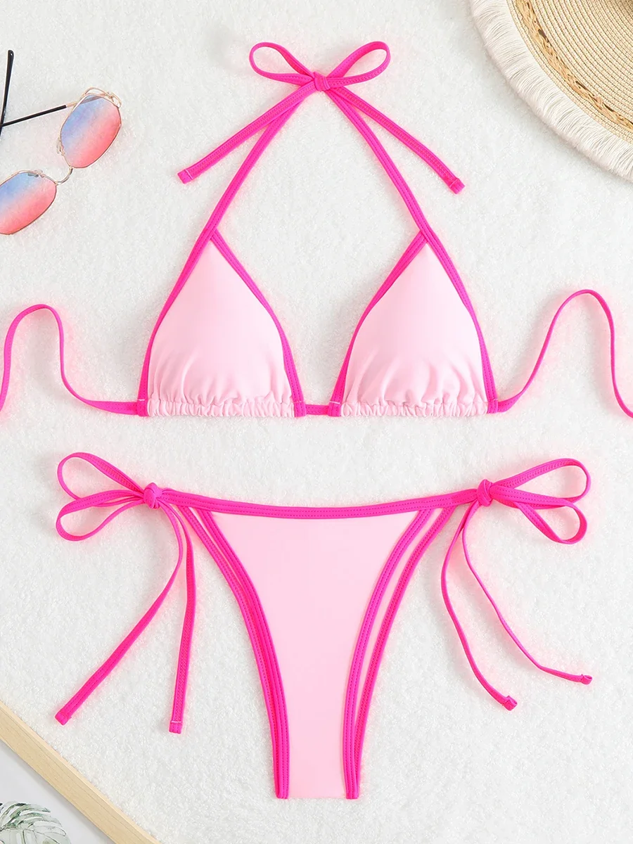 2025 Triangle Halter Bikini Sexy Brazilian Swimsuit Women String Swimwear Female Bathers Bathing Swimming Swim Suit Beachwear
