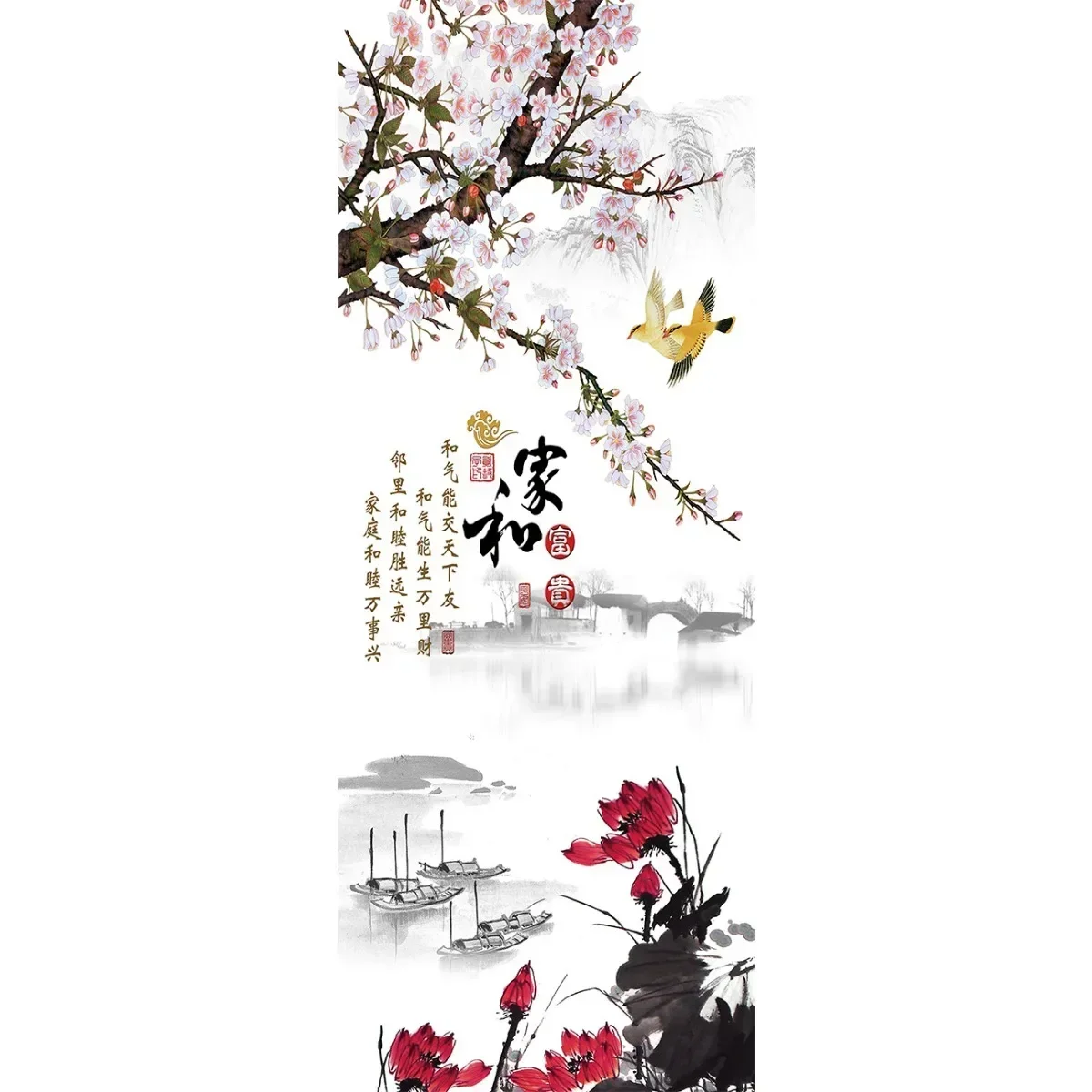 Natural Landscape Painting Door Stickers Retro Art Wallpaper Decal Waterproof Self-adhesive Home Living Room Decor Poster Mural