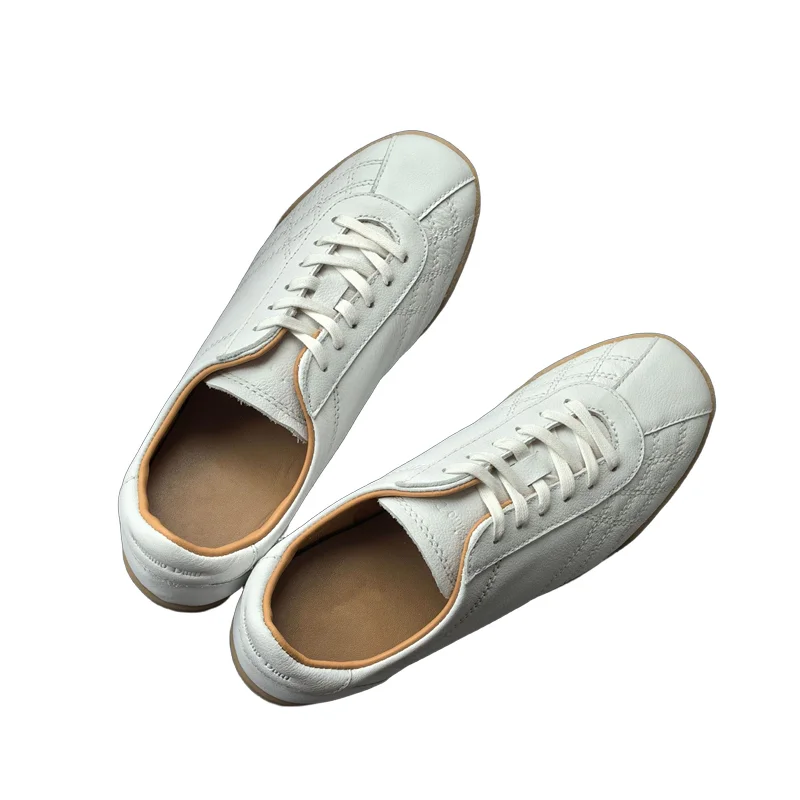 

Withered Nordic Minimalist Genuine Leather Training Shoes Lace-up Flat Sports Shoes Casual Round Toe White Sneakers Shoes Women