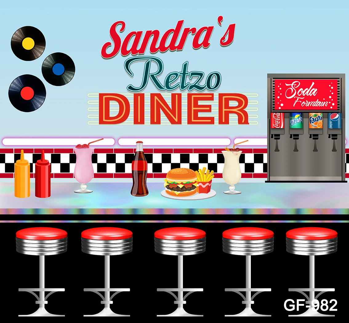 Back To 50s Photography Backdrop for Birthday Rock Roll Party 1950s Soda Shop Photo Retro Diner Time Party Decor Background