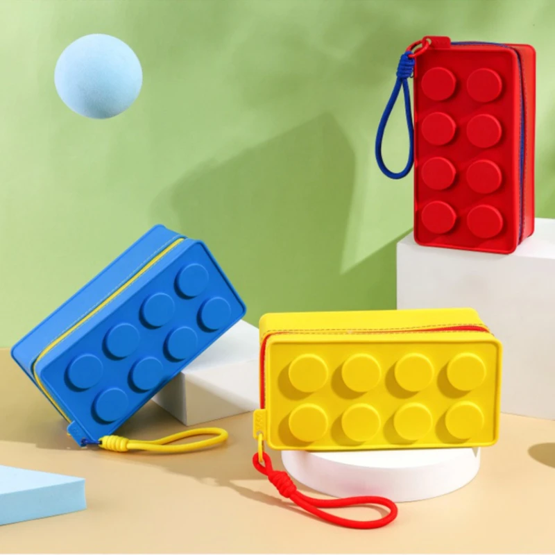 Multifunction Portable Storage Bag Building Block Shaped Handbag Pen Storage Bag with Rope Pencil Case for Kid Sundries Box