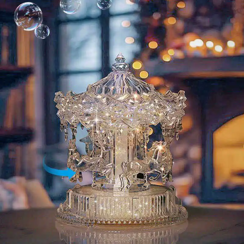 Glowing Carousel Music Box Lamp, Premium Rotating Decor with Melody, Elegant Tabletop Accent & Perfect Present for Girls