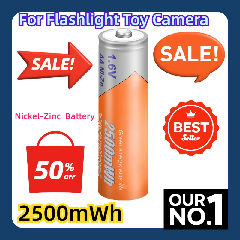 

For Flashlight Toy Camera 50pcs AA Battery Ni-Zn 1.6V 2500mWh Nickel-Zinc AA Rechargeable Battery Batteries