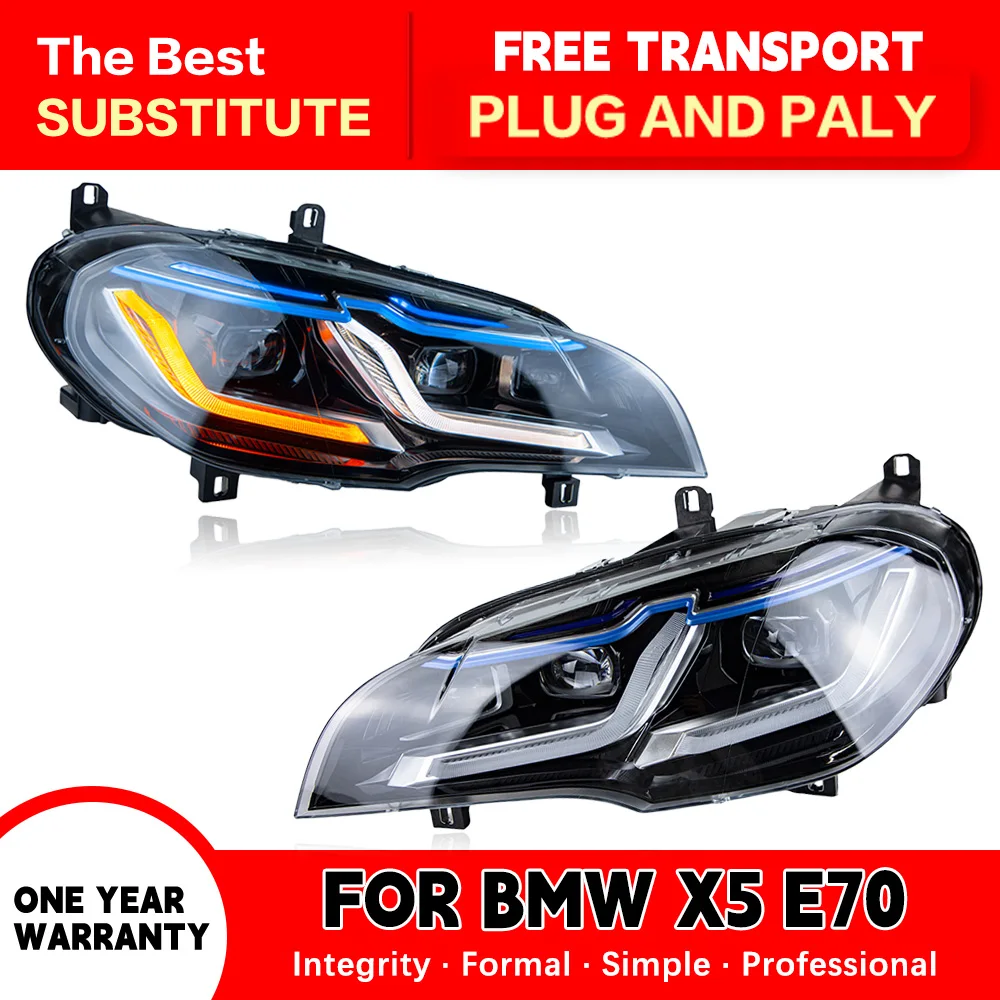 

1 пара автомобильных фар для Bmw X5 E70 Angel Eyes 2007-2013 12 В, светодиодные фары в сборе Drl, динамический указатель поворота, автомобильные фары Plug-Play